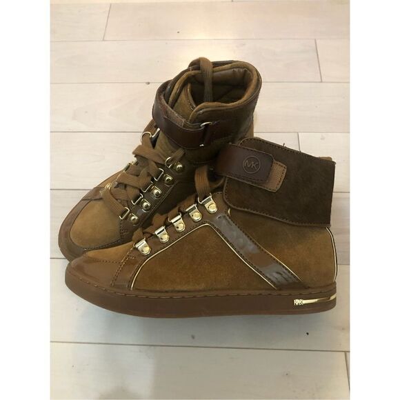 Michael Kors Women's Greenwich Suede Leather High Top Sneakers Brown Size 5M - Picture 1 of 6
